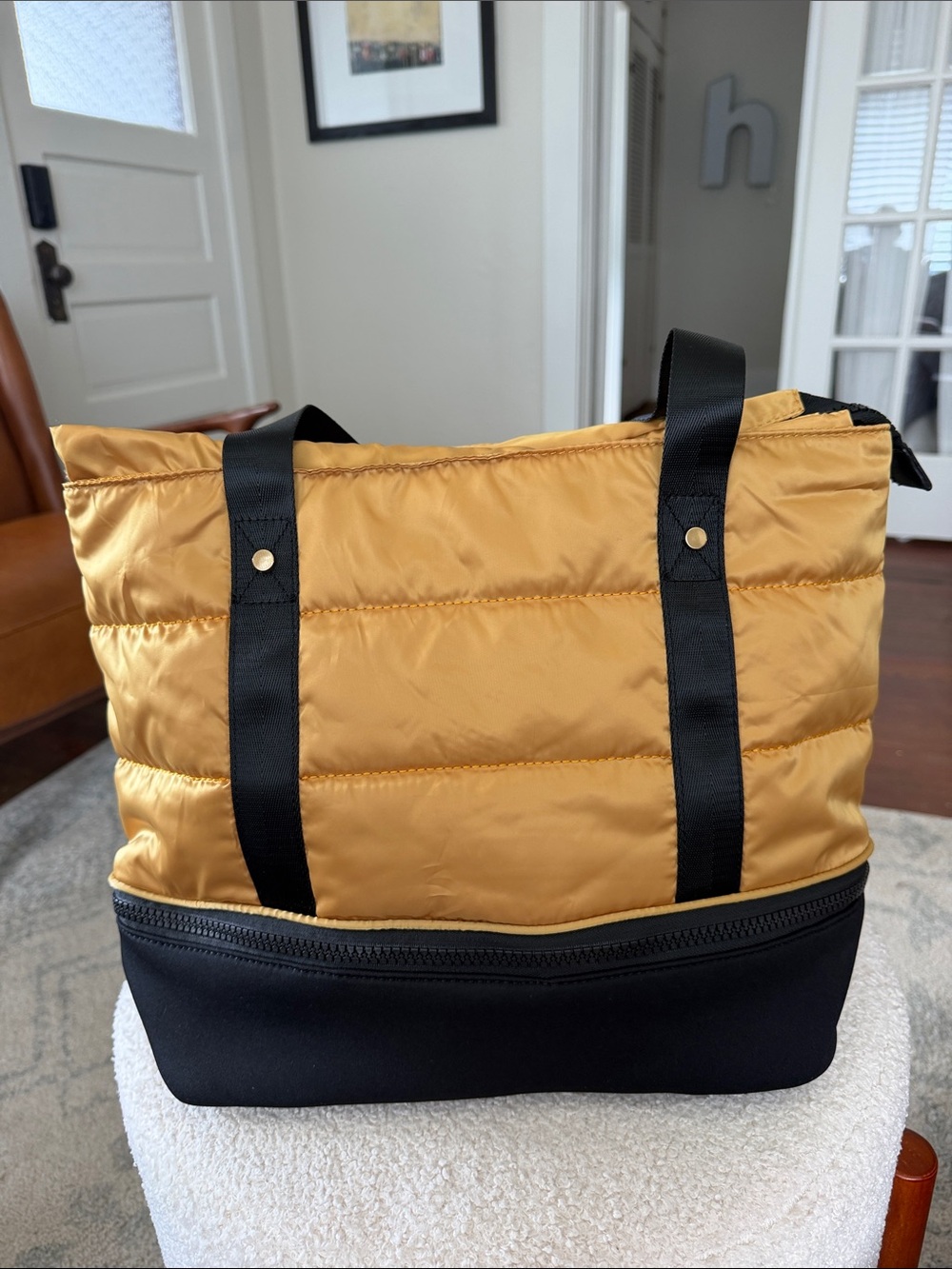 Urban Expressions Quilted Mustard and Black Tote